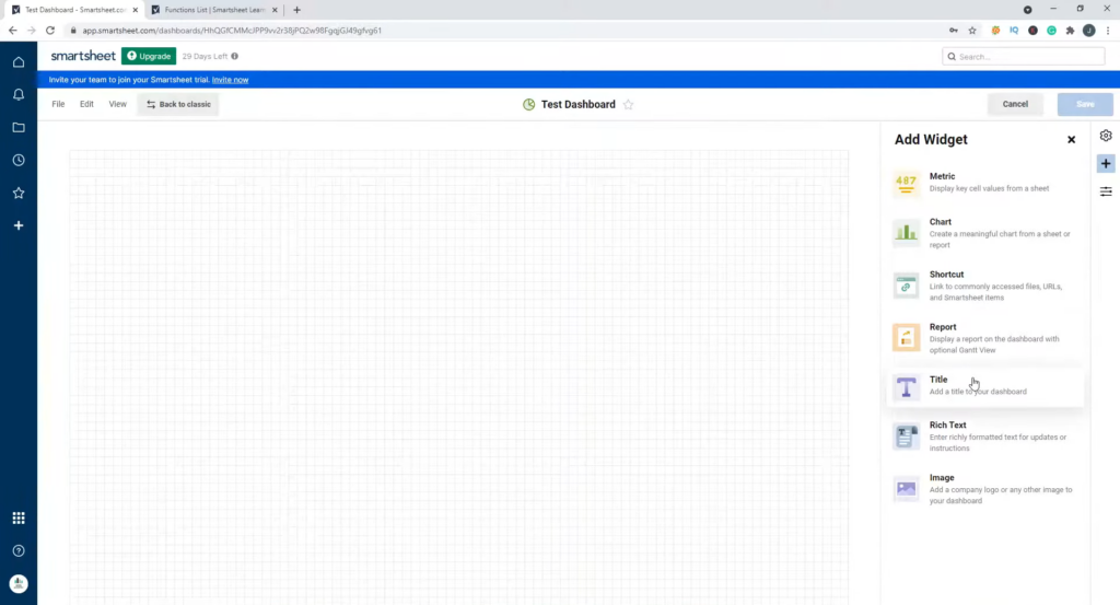 smartsheet empty board