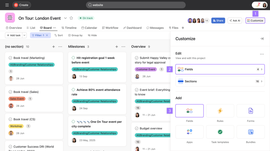 smartsheet vs asana : asana board view